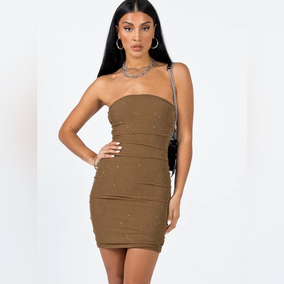 Princess Polly JOSELYN STRAPLESS MINI DRESS BROWN NWT - Picture 2 of 5